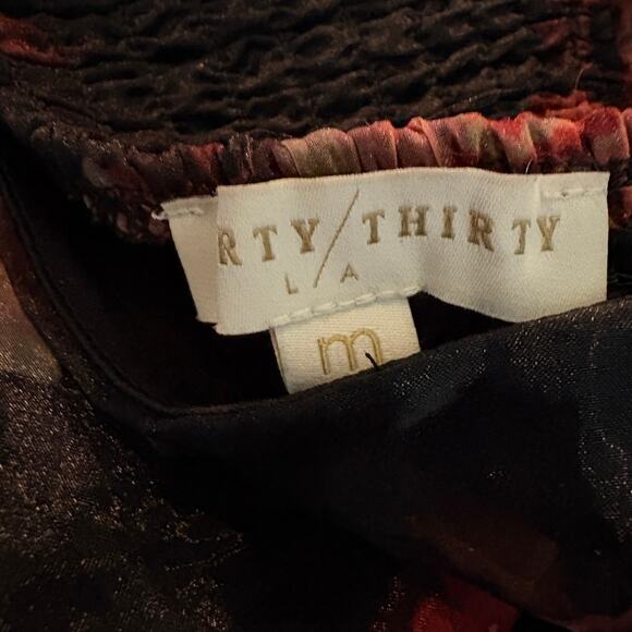 thirty / thirty LA Floral Crop Blouse Print Black Pink Top Sheer Scoop Neck - M - Picture 5 of 5